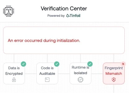 Verification Center showing fingerprint mismatch error