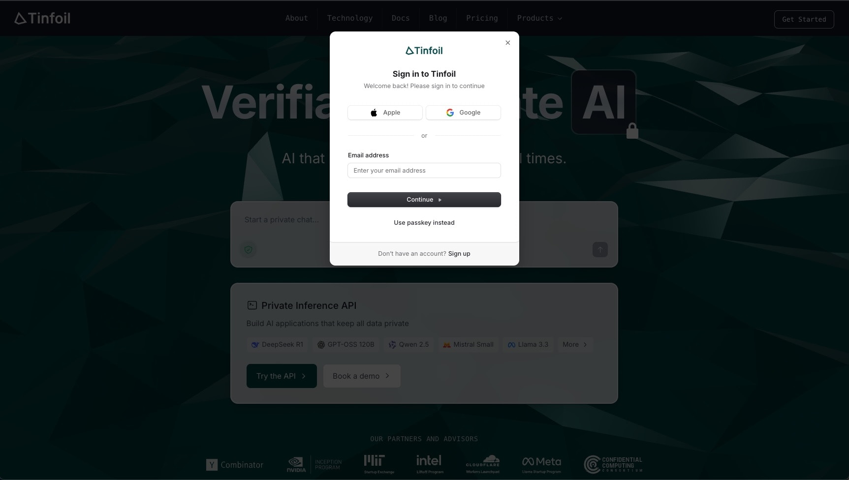 Login page