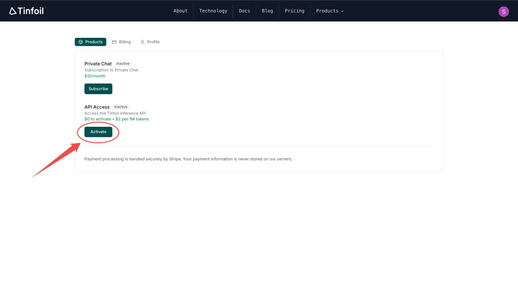Access API dashboard