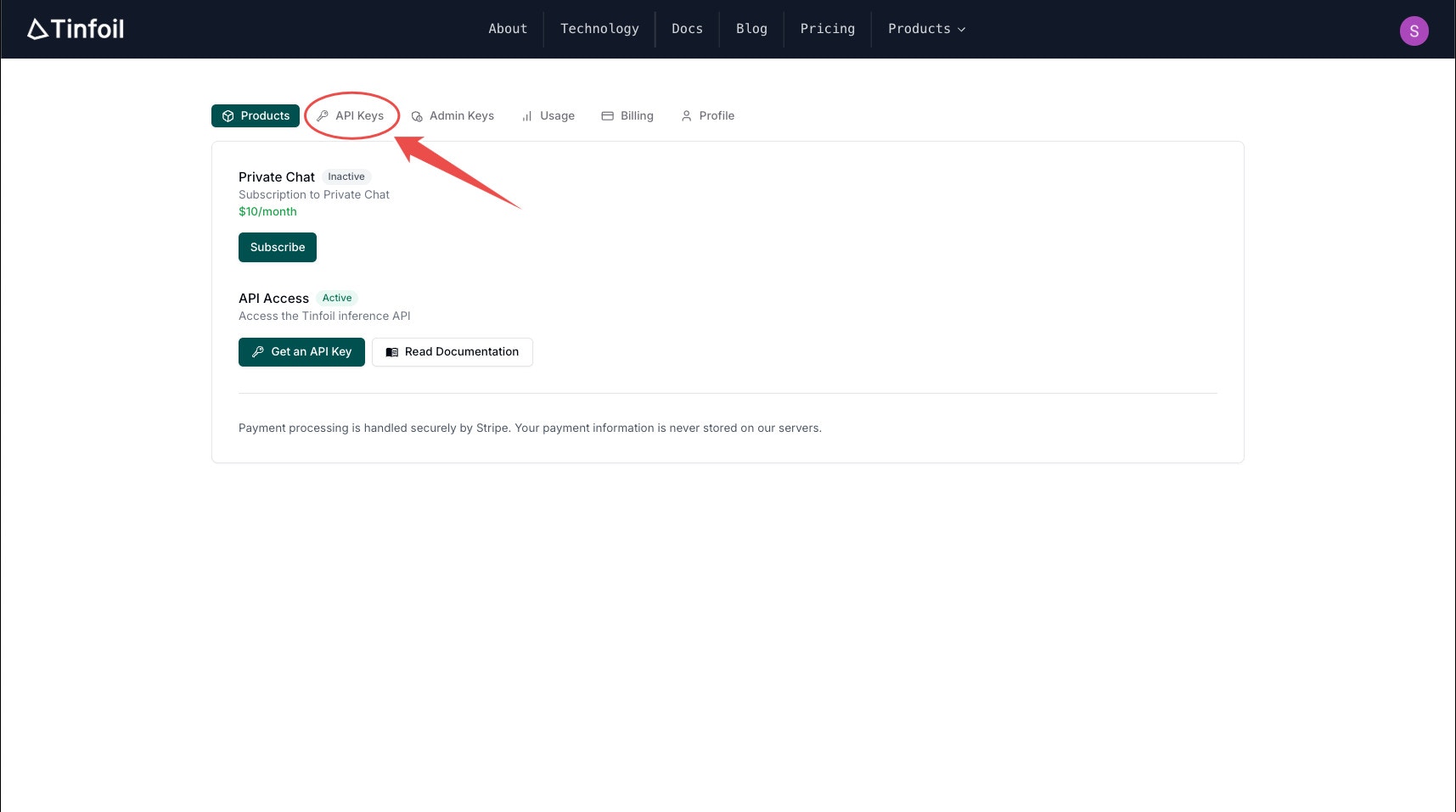 Get API key button