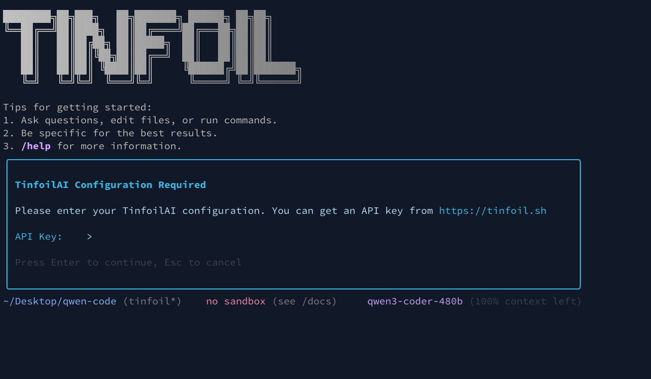 Tinfoil Code API Key Setup