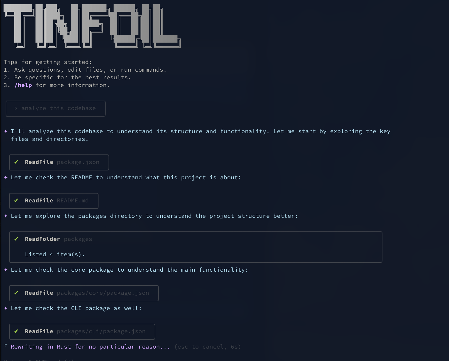 Tinfoil Code Analysis Response