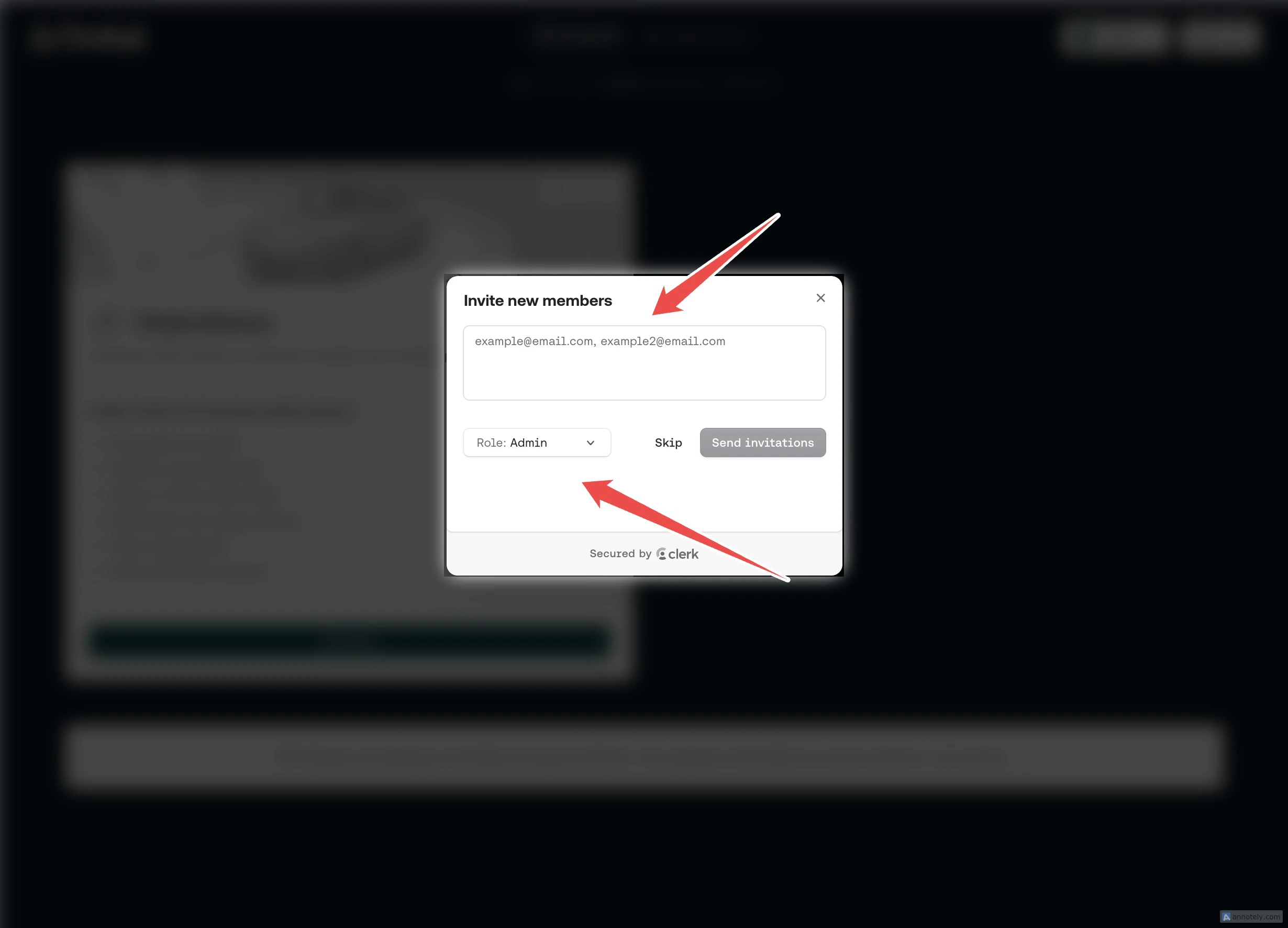 Invite new members dialog