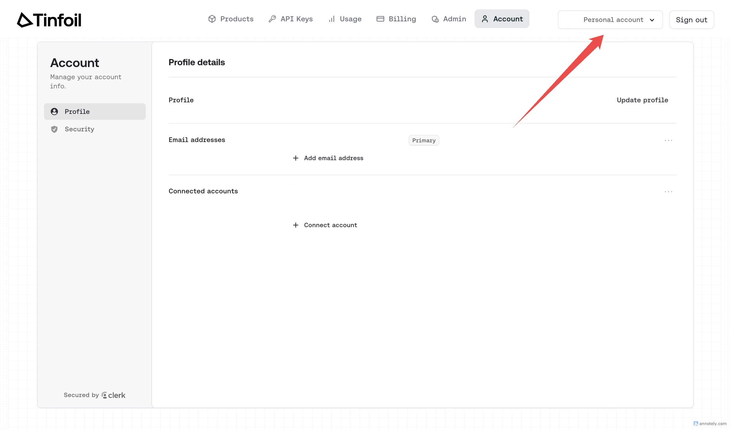 Account switcher dropdown