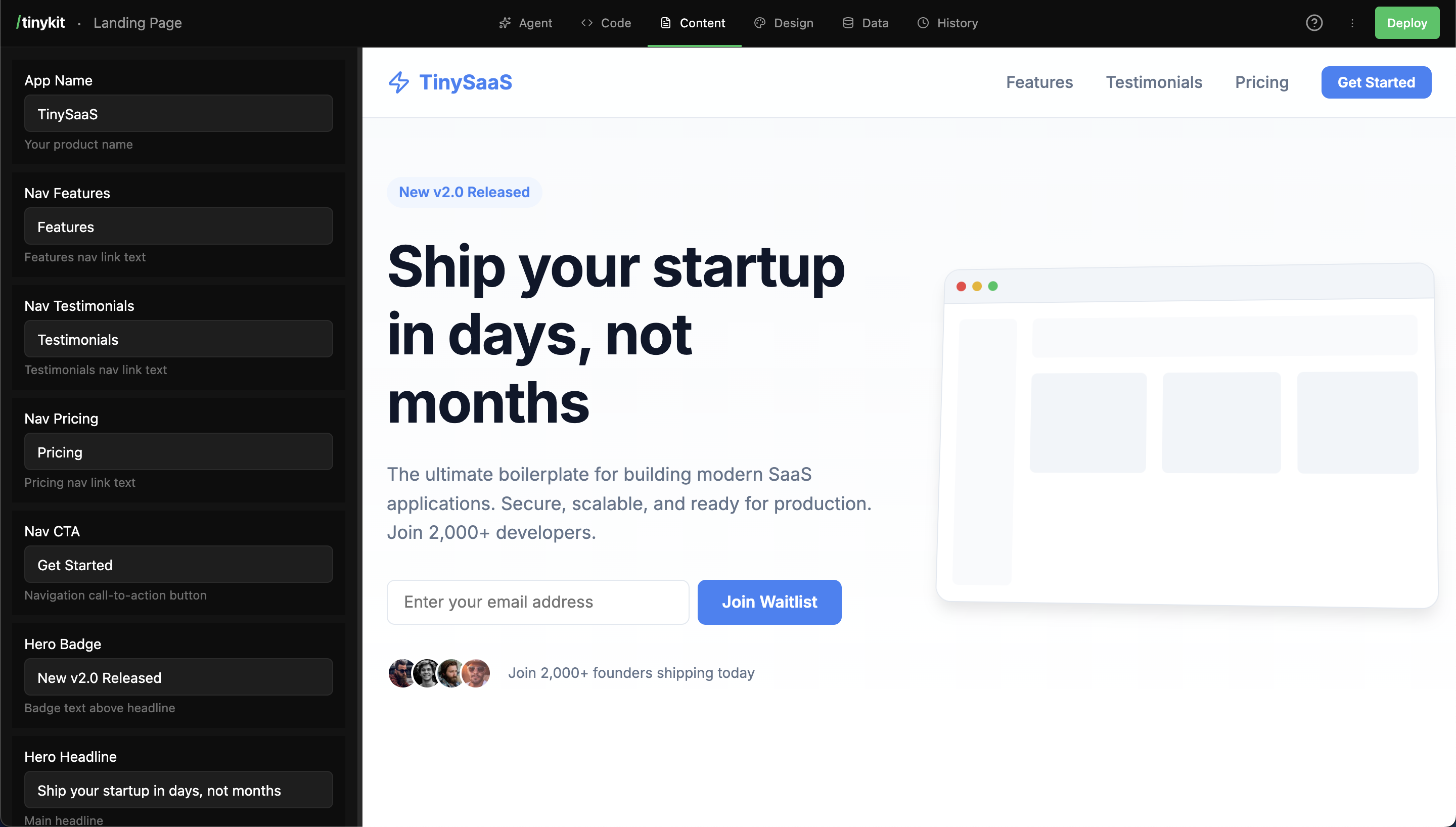 Content Fields panel