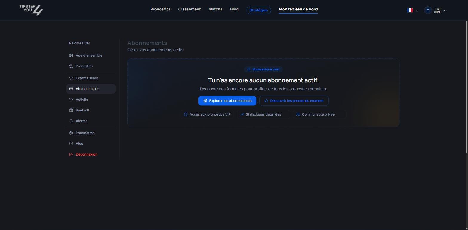 Subscriptions tab of the dashboard