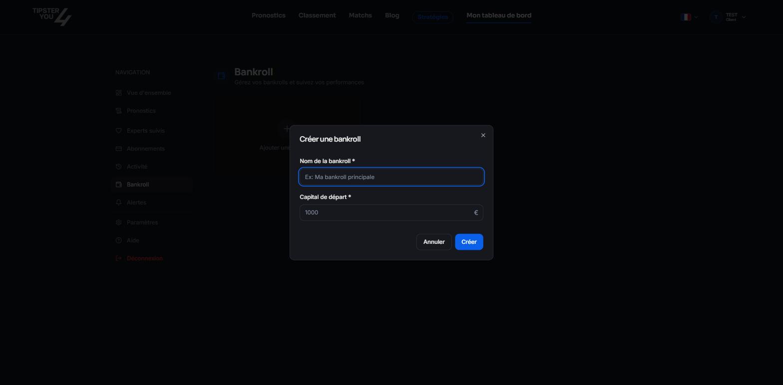 Bankroll tab of the dashboard