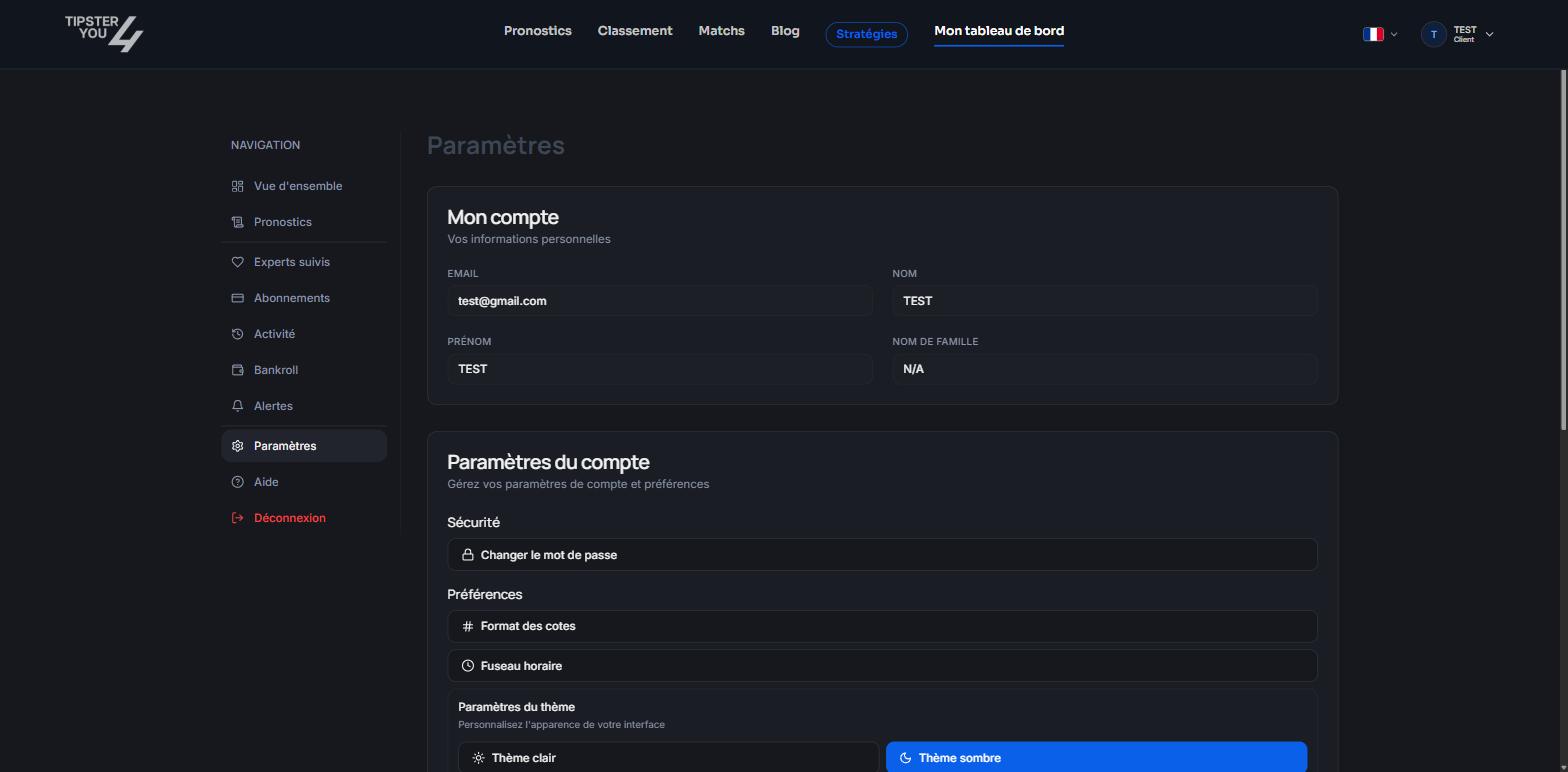 Settings tab of the dashboard