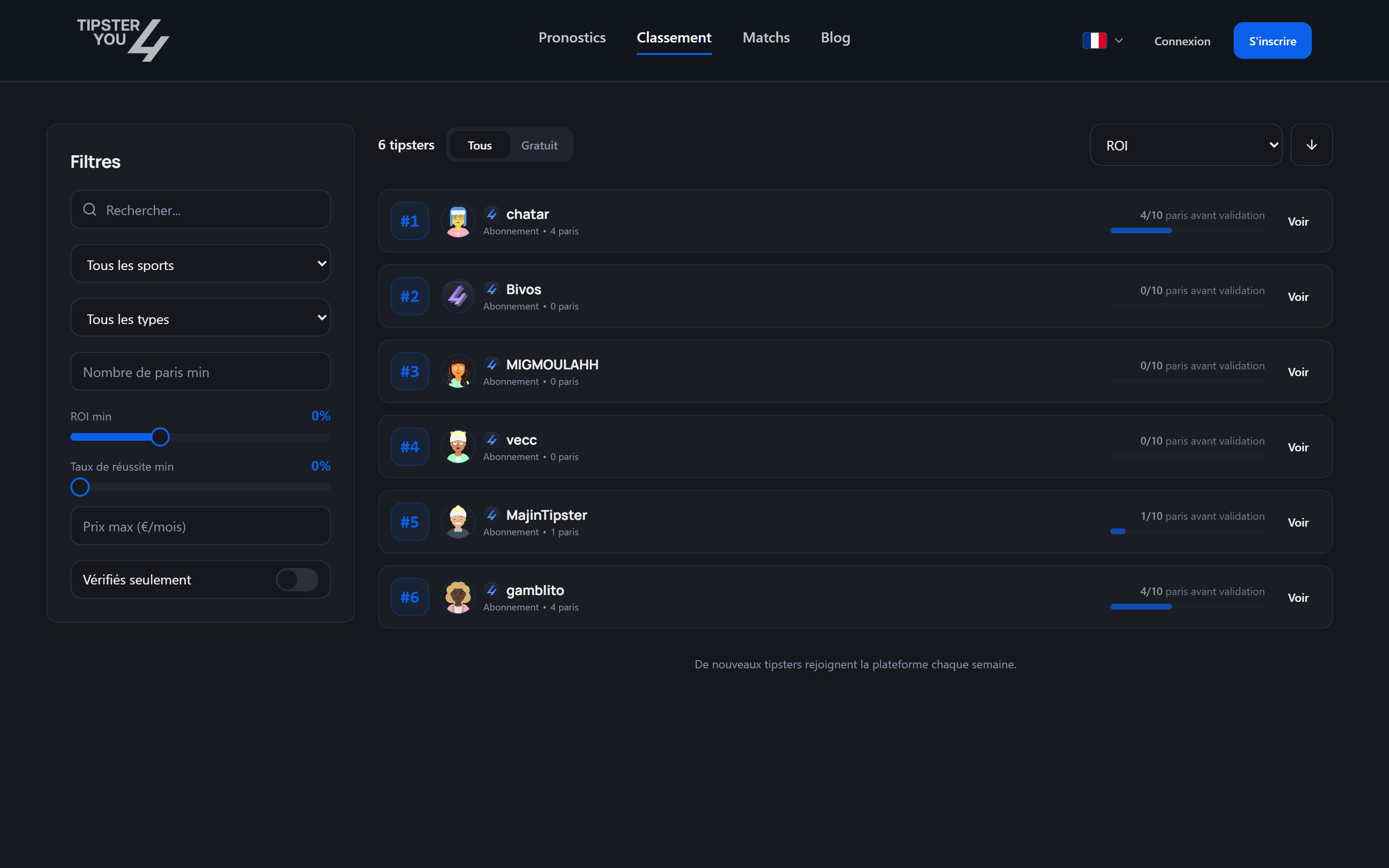 Classement des tipsters