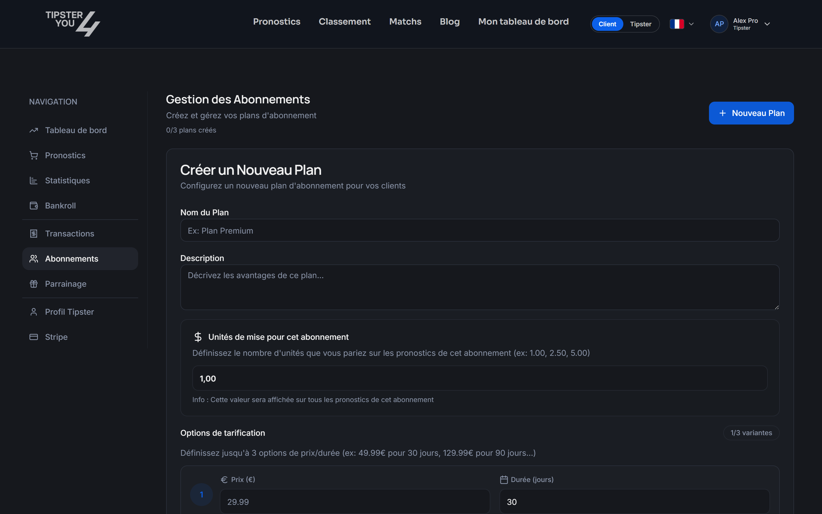 Création d'un plan d'abonnement