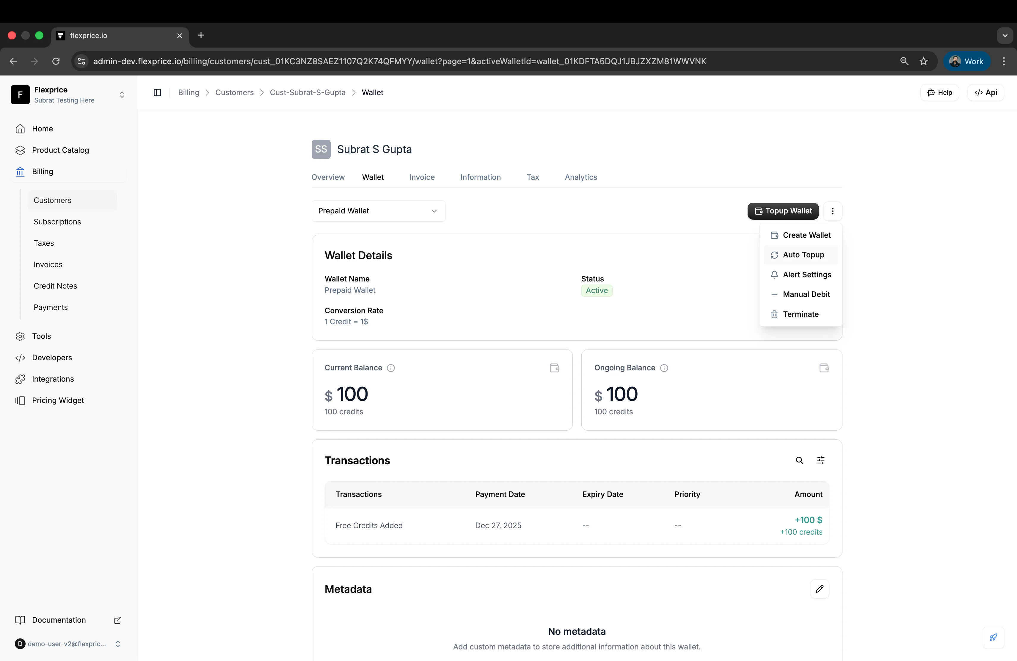 Access Wallet Settings