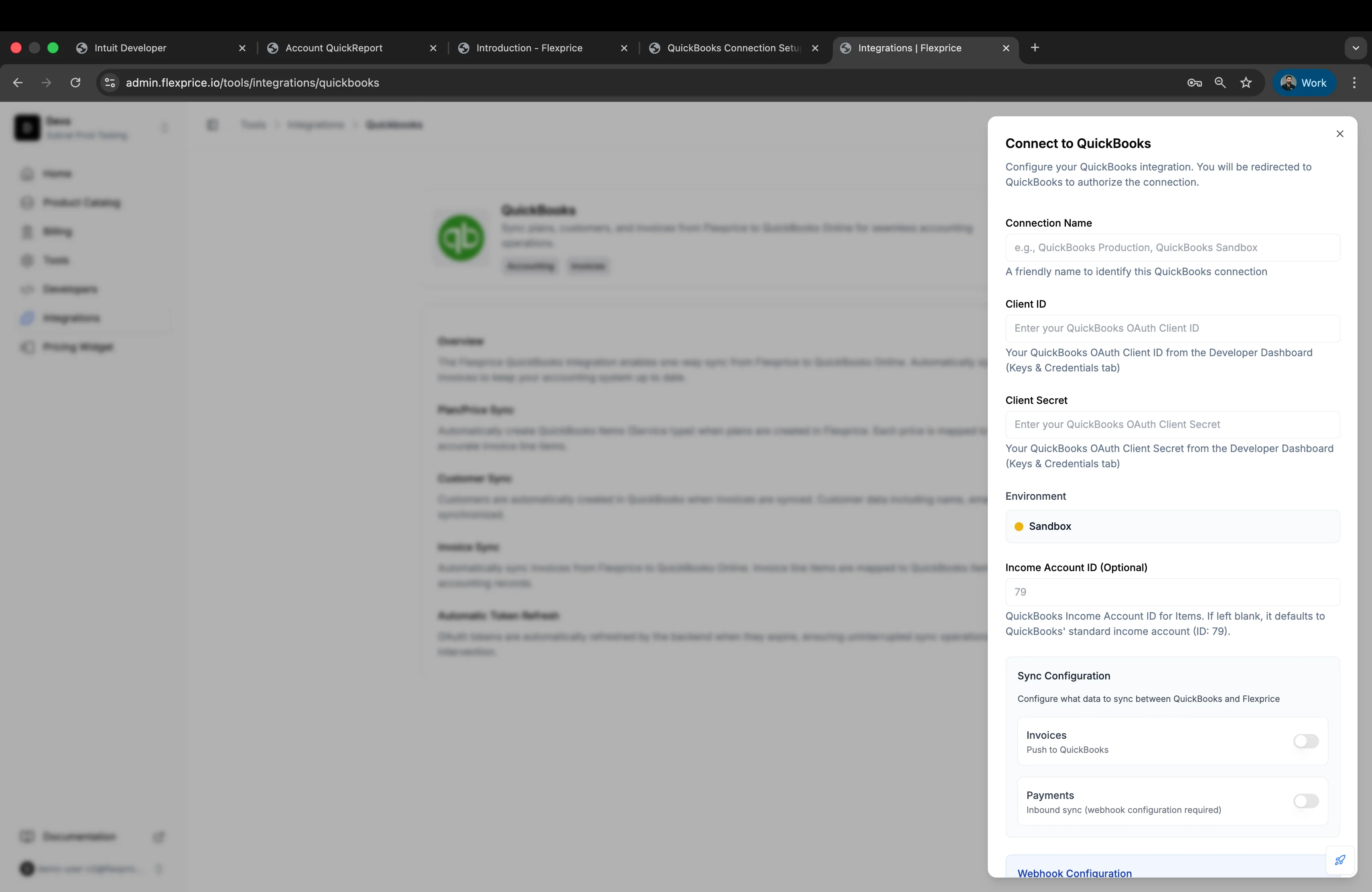 QuickBooks Connection Setup