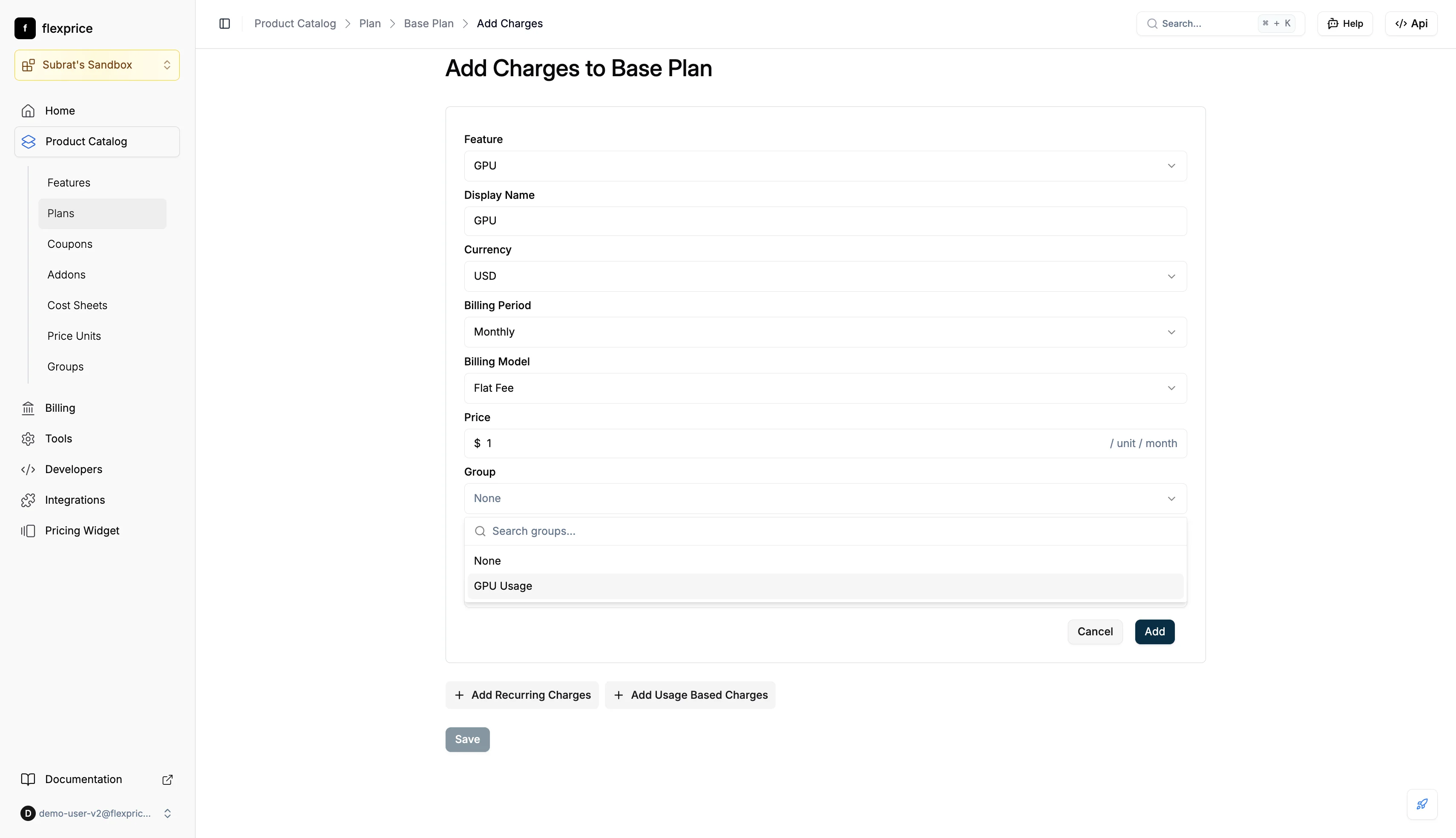 Assign group to plan charges
