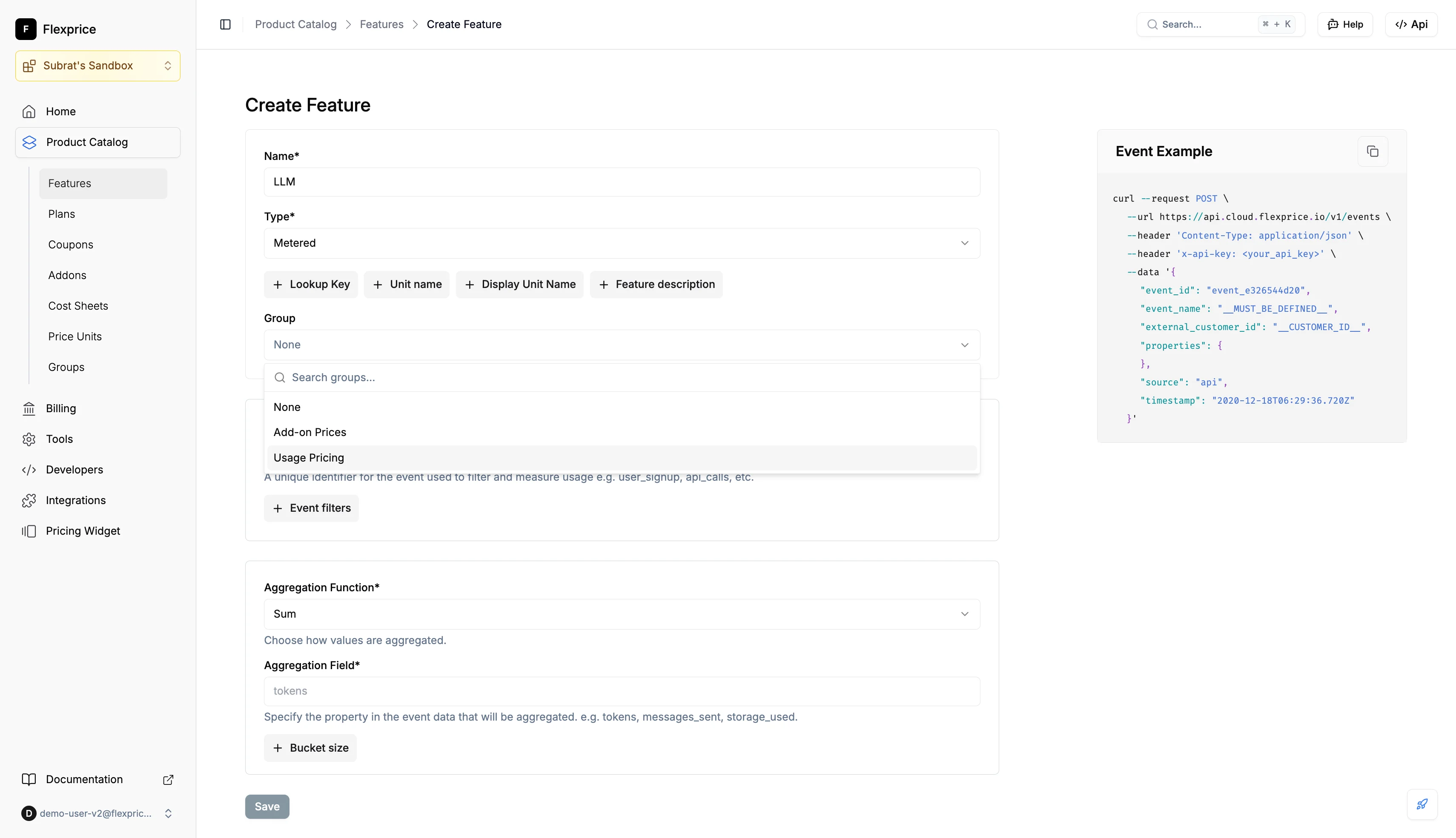 Create feature with group