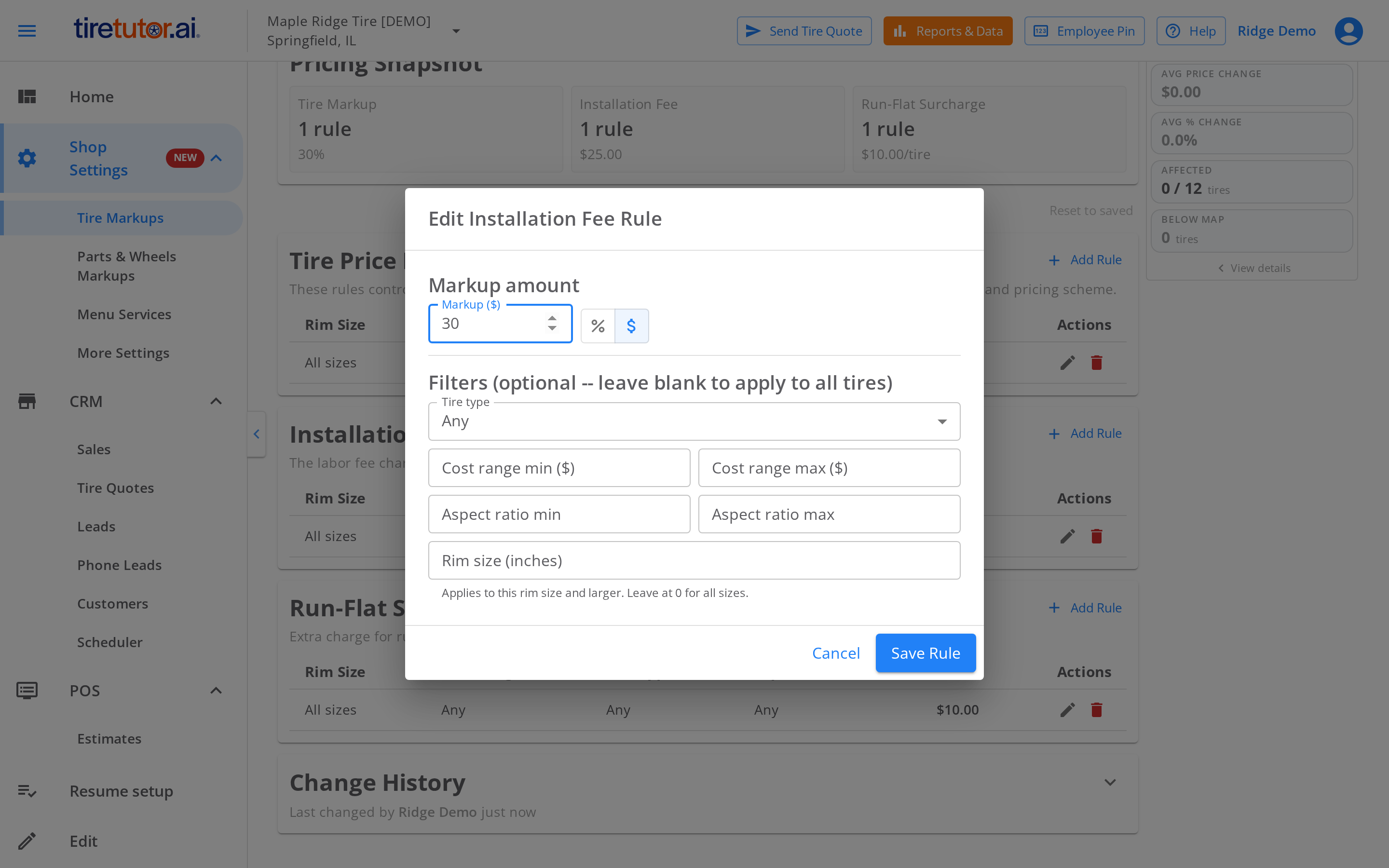 Managing your installation fee - TireTutor Help Center