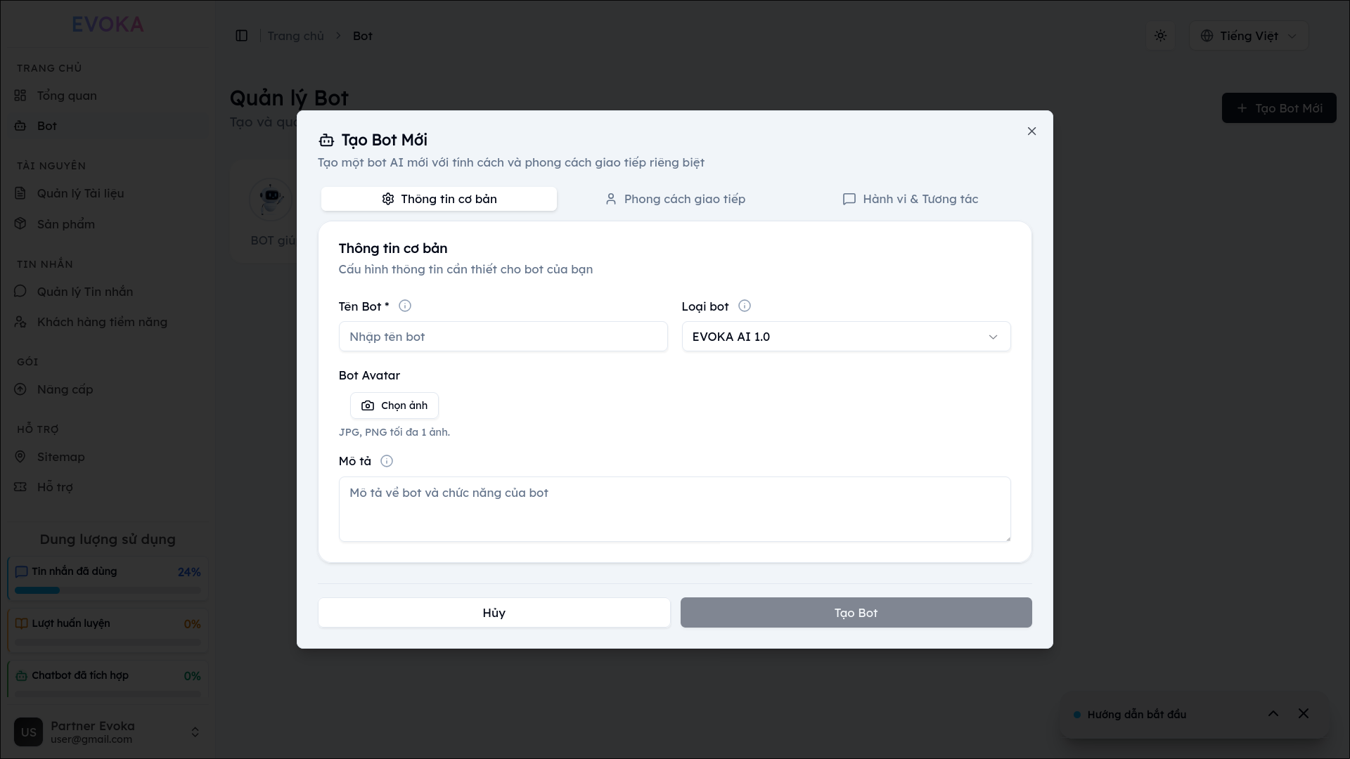 Hộp thoại tạo bot