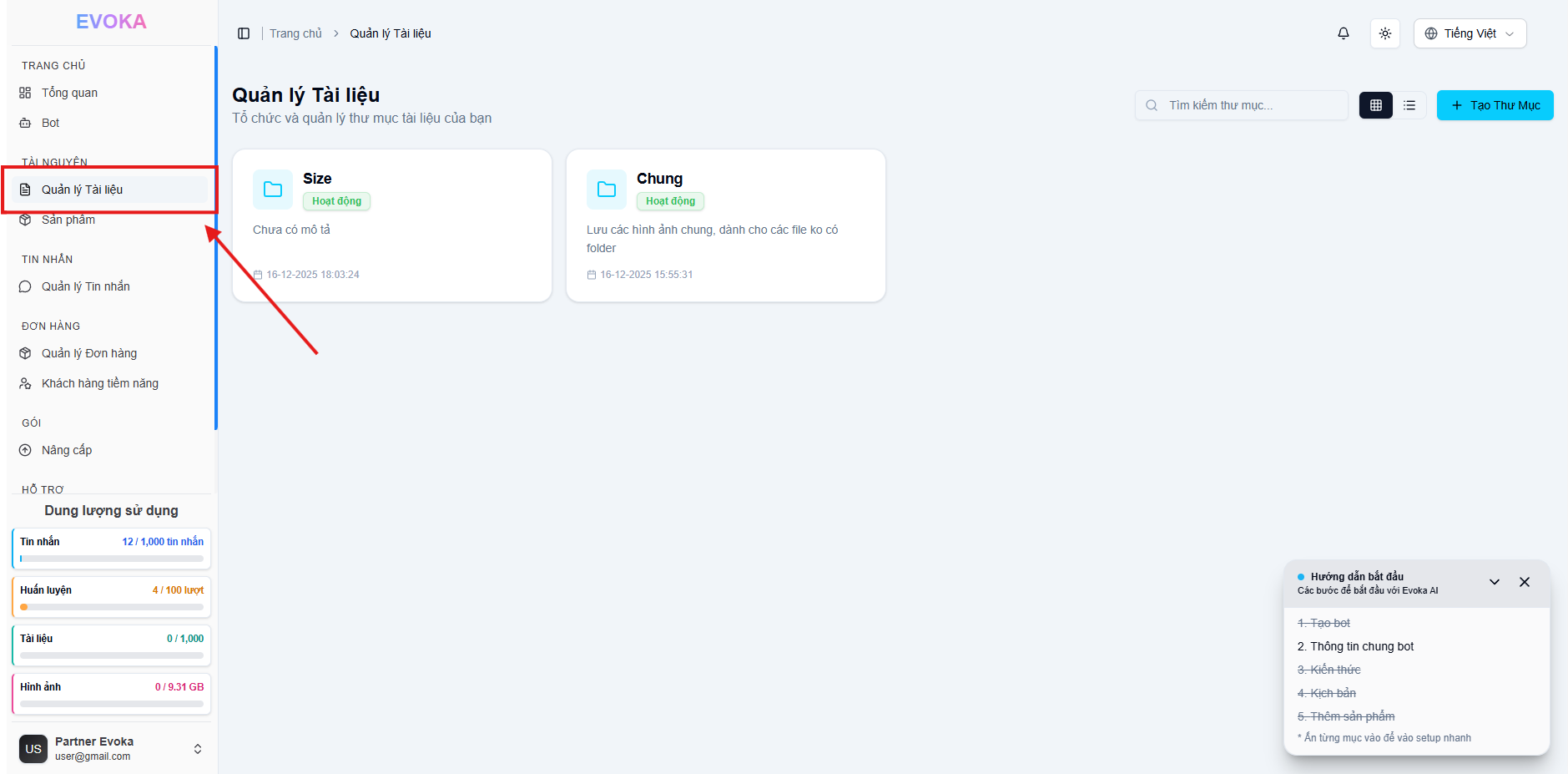 Trang quản lý tài liệu