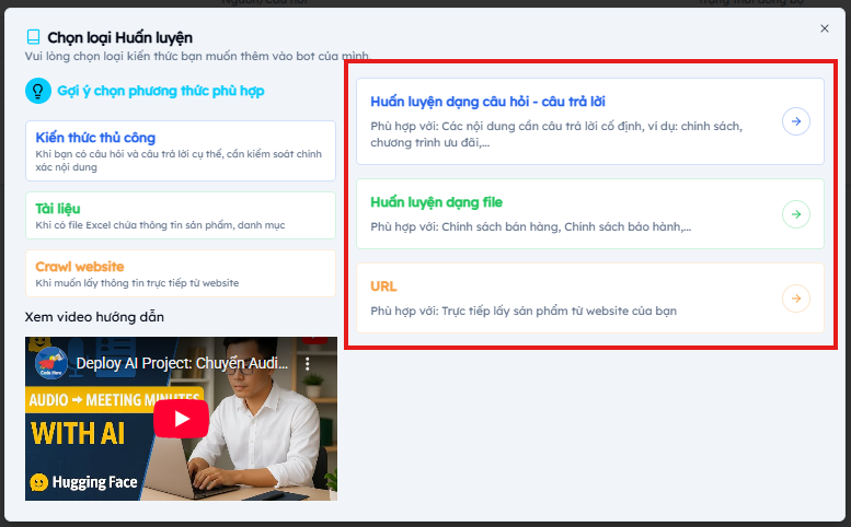 Chọn loại huấn luyện