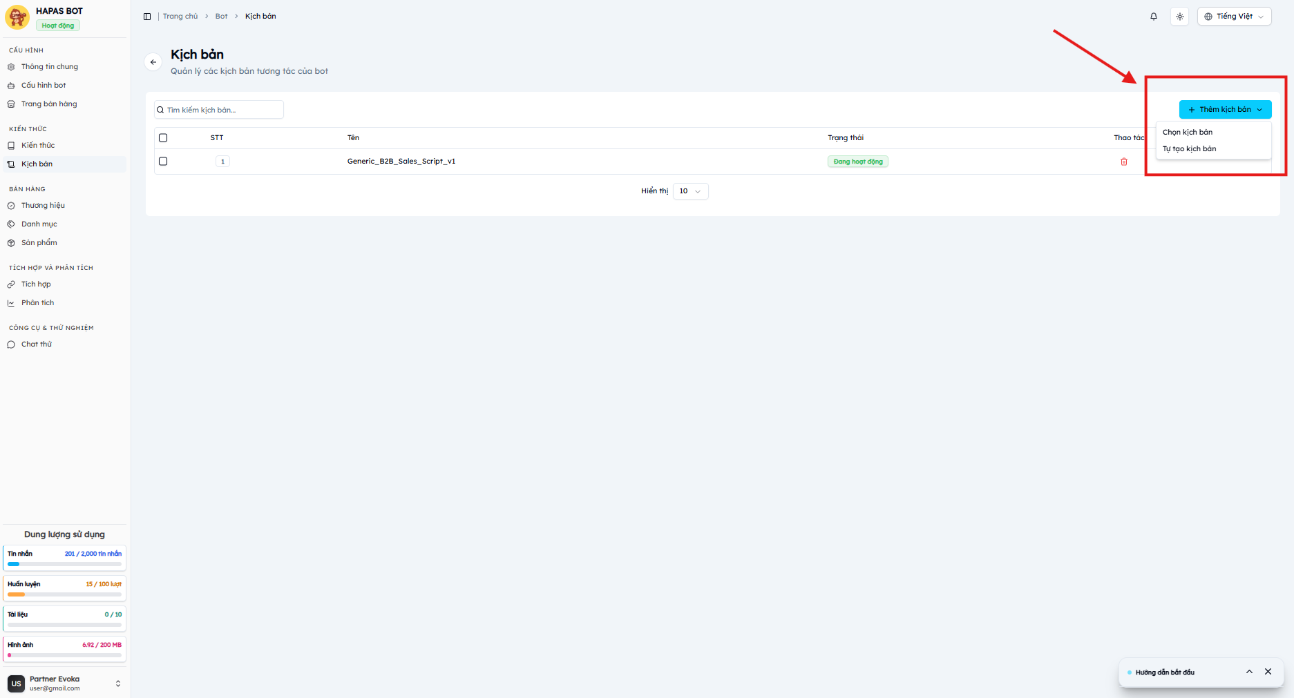 Nút thêm kịch bản