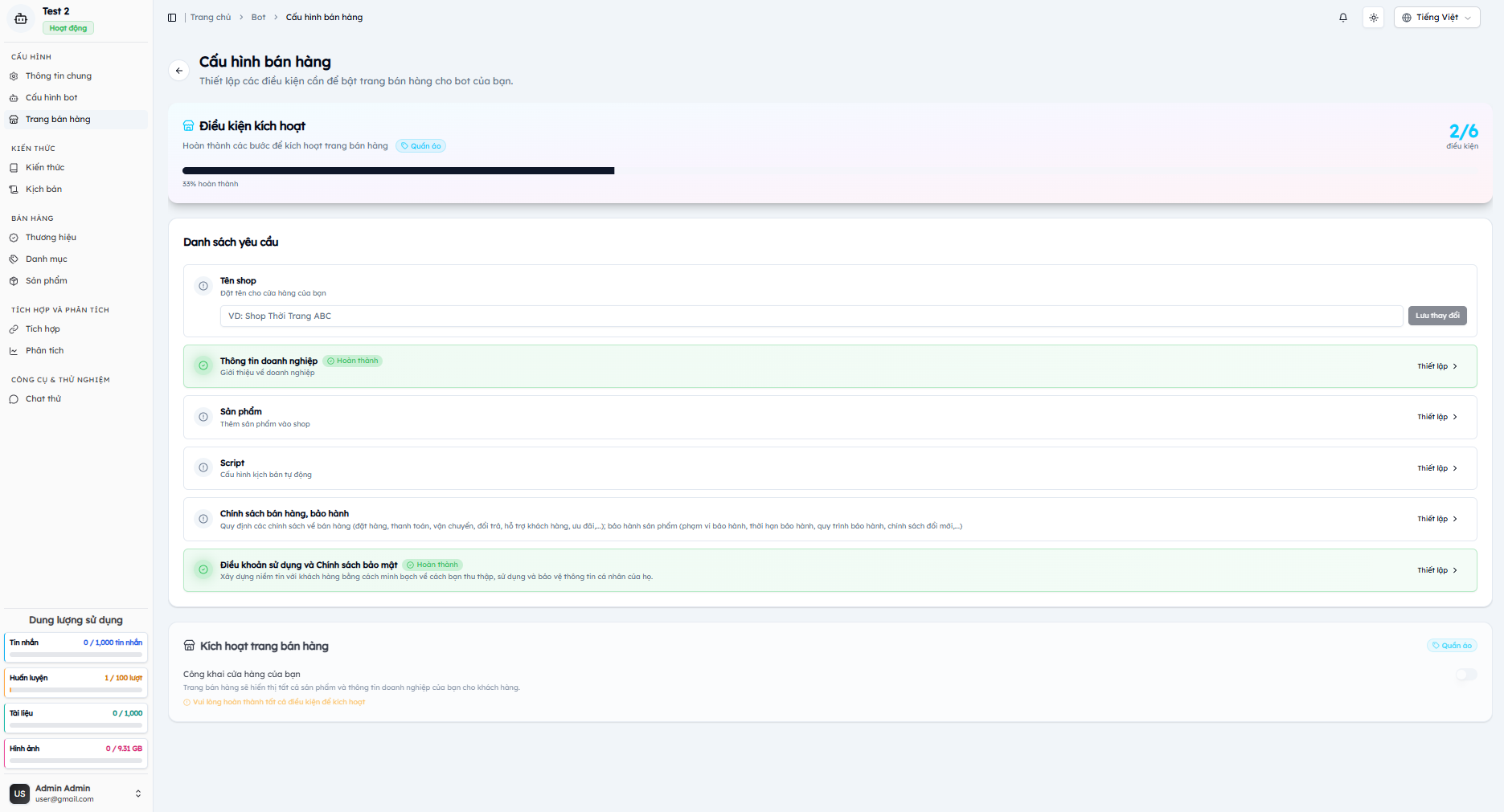 Cấu hình bán hàng