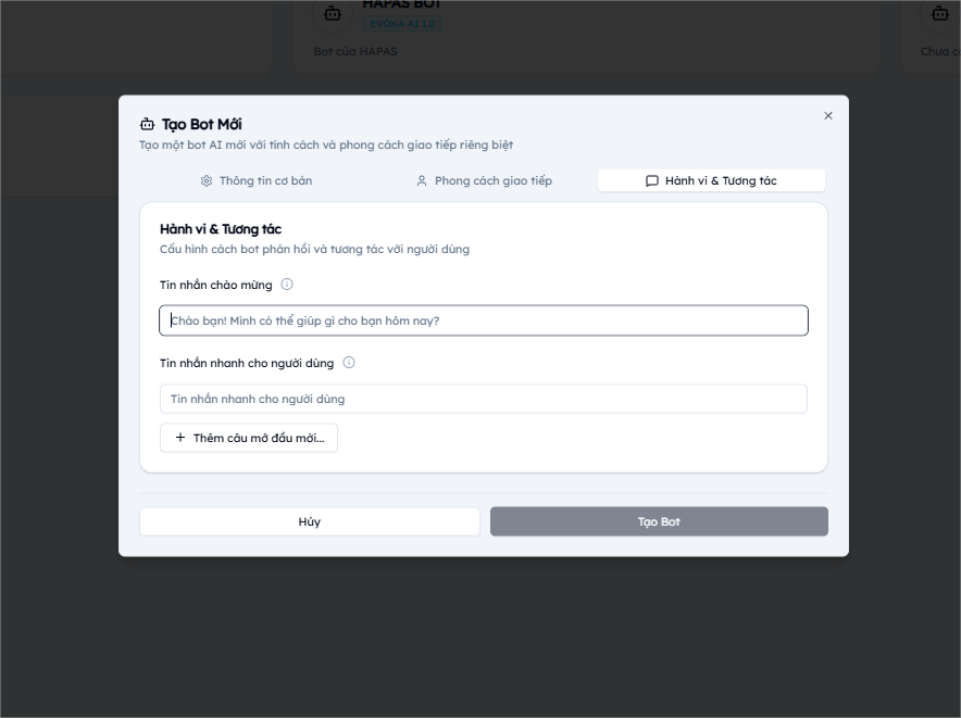 Tab hành vi và tương tác