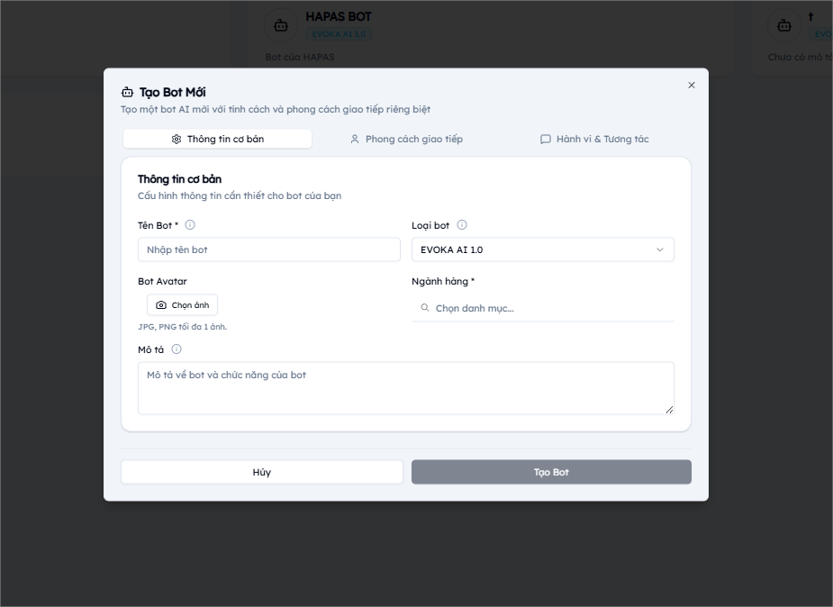 Hộp thoại tạo bot