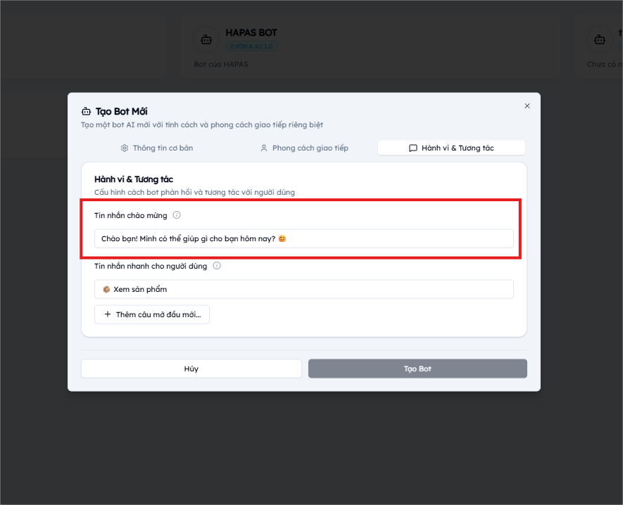 Tin nhắn chào mừng
