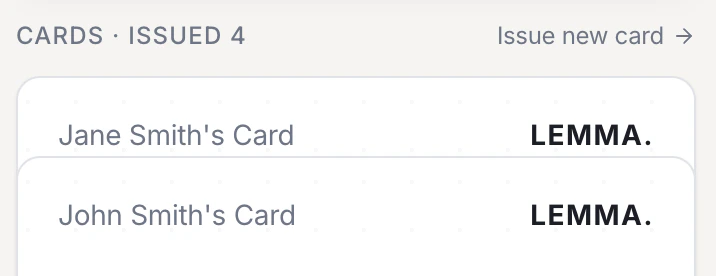 Card list with Issue new card button