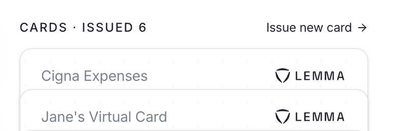Card list with Issue new card button