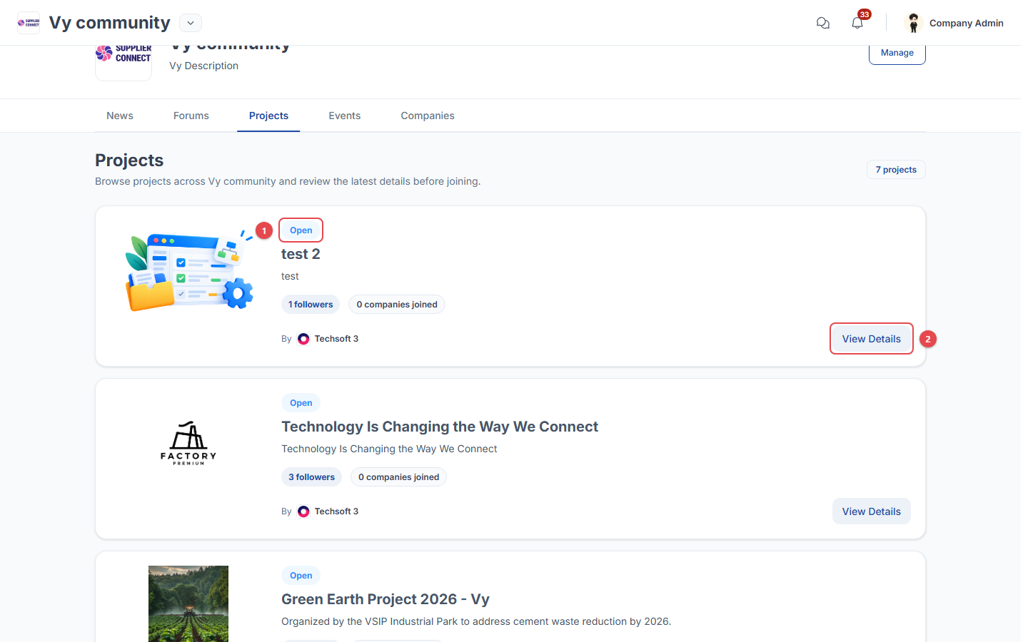 Projects tab