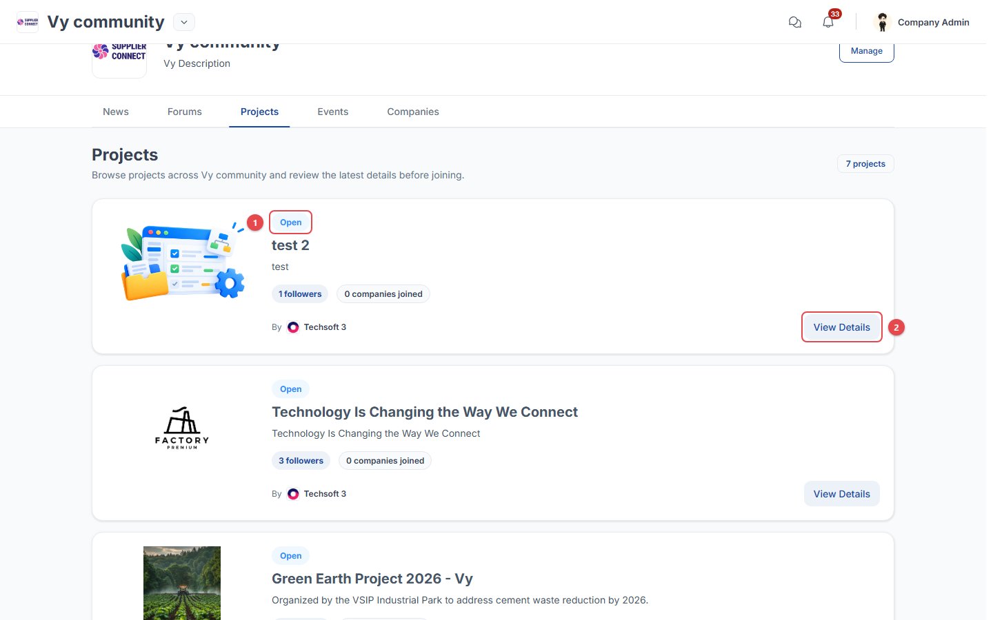 Projects tab