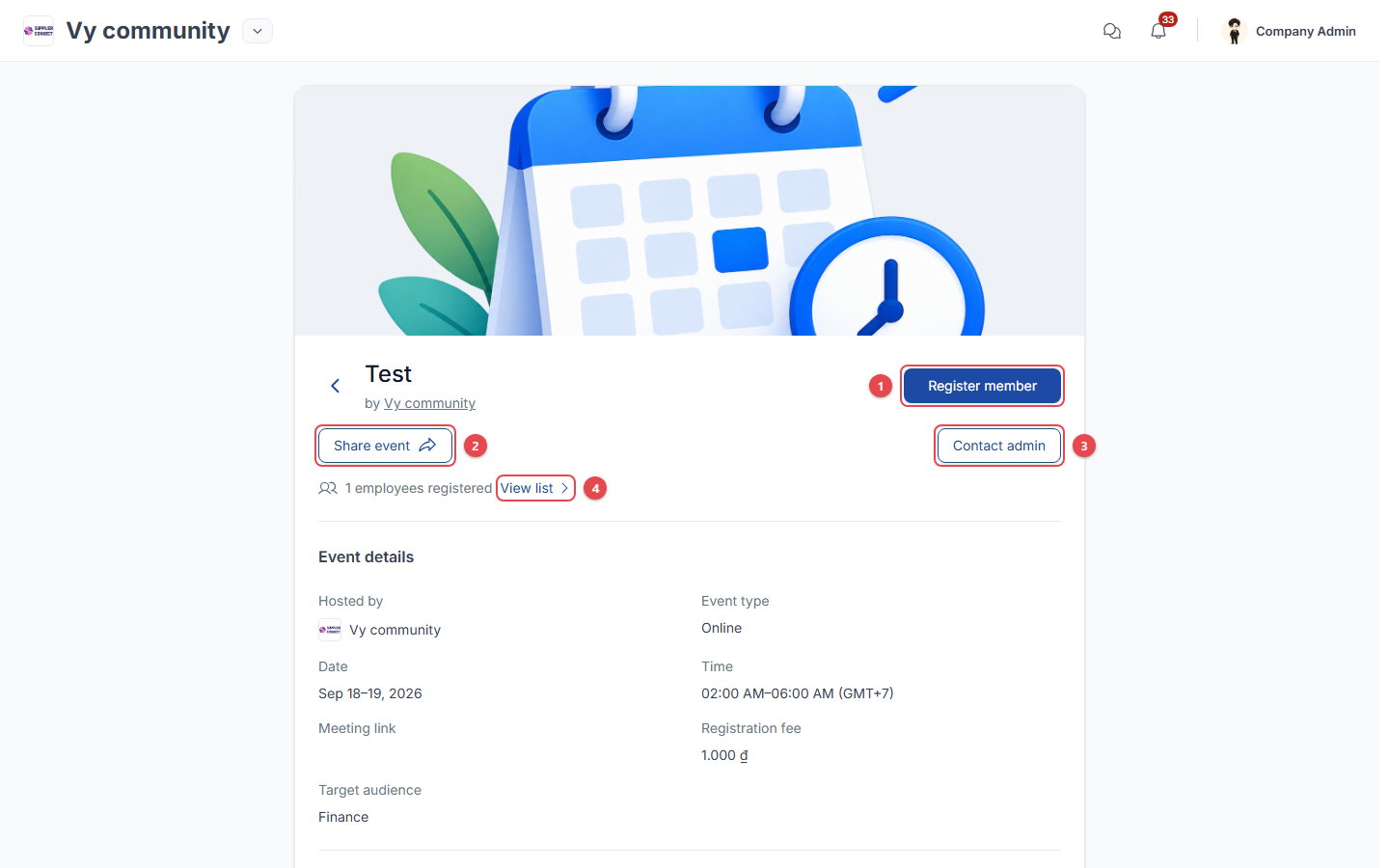 Event page as company admin
