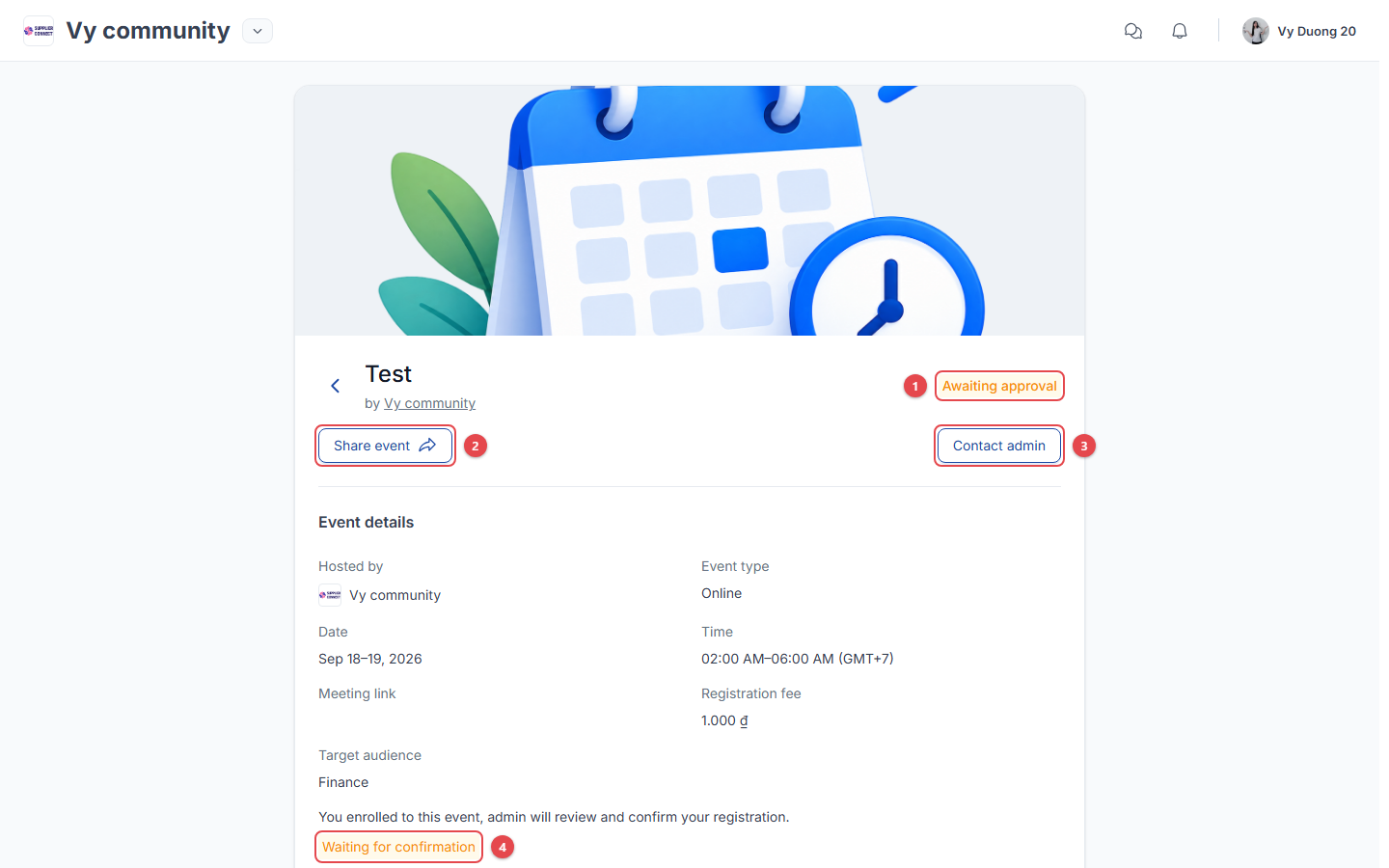 Event page after registering
