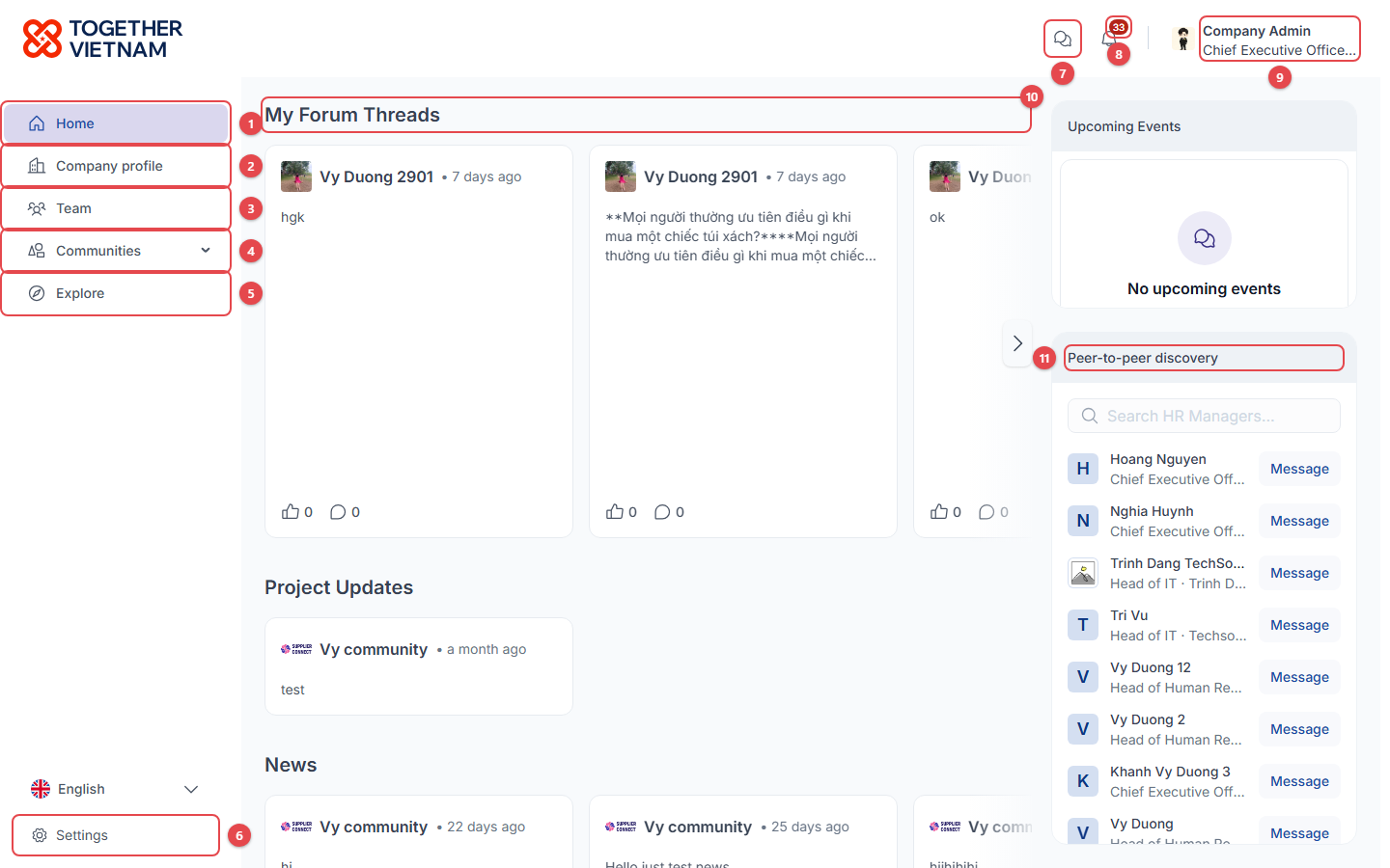 Home page with numbered navigation