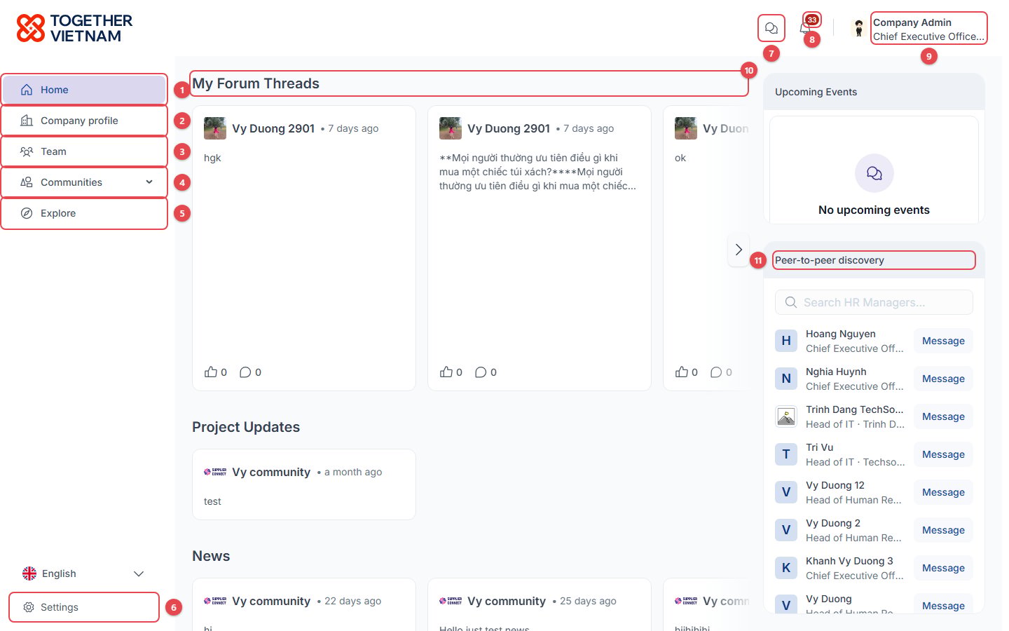 Home page with numbered navigation