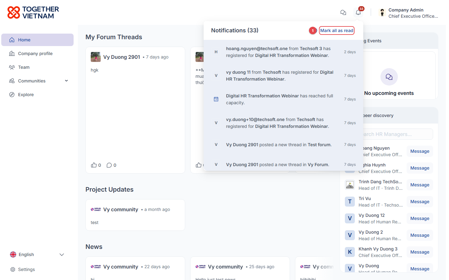 Notifications panel