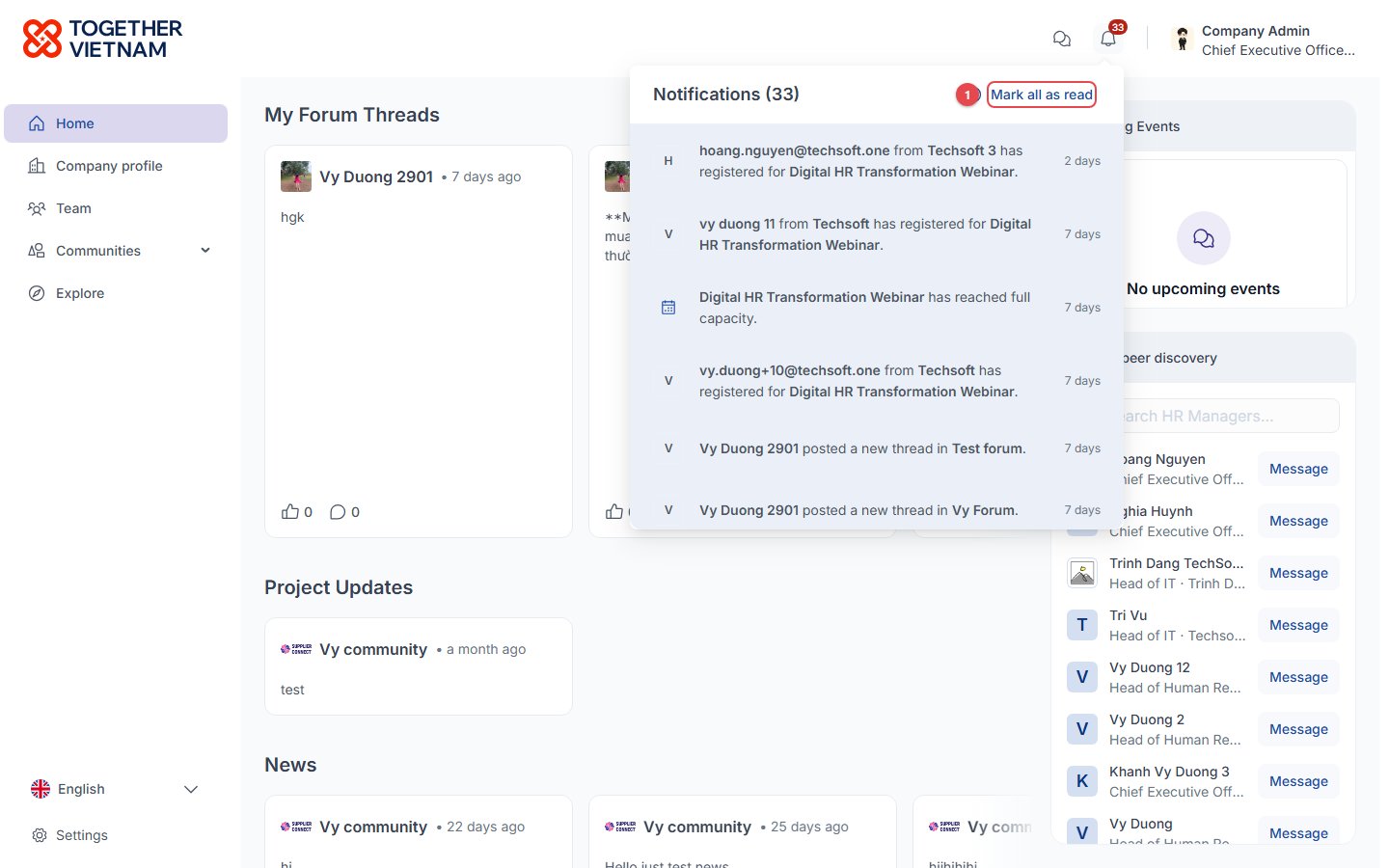 Notifications panel