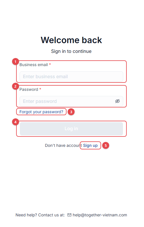 Sign-in page with numbered fields