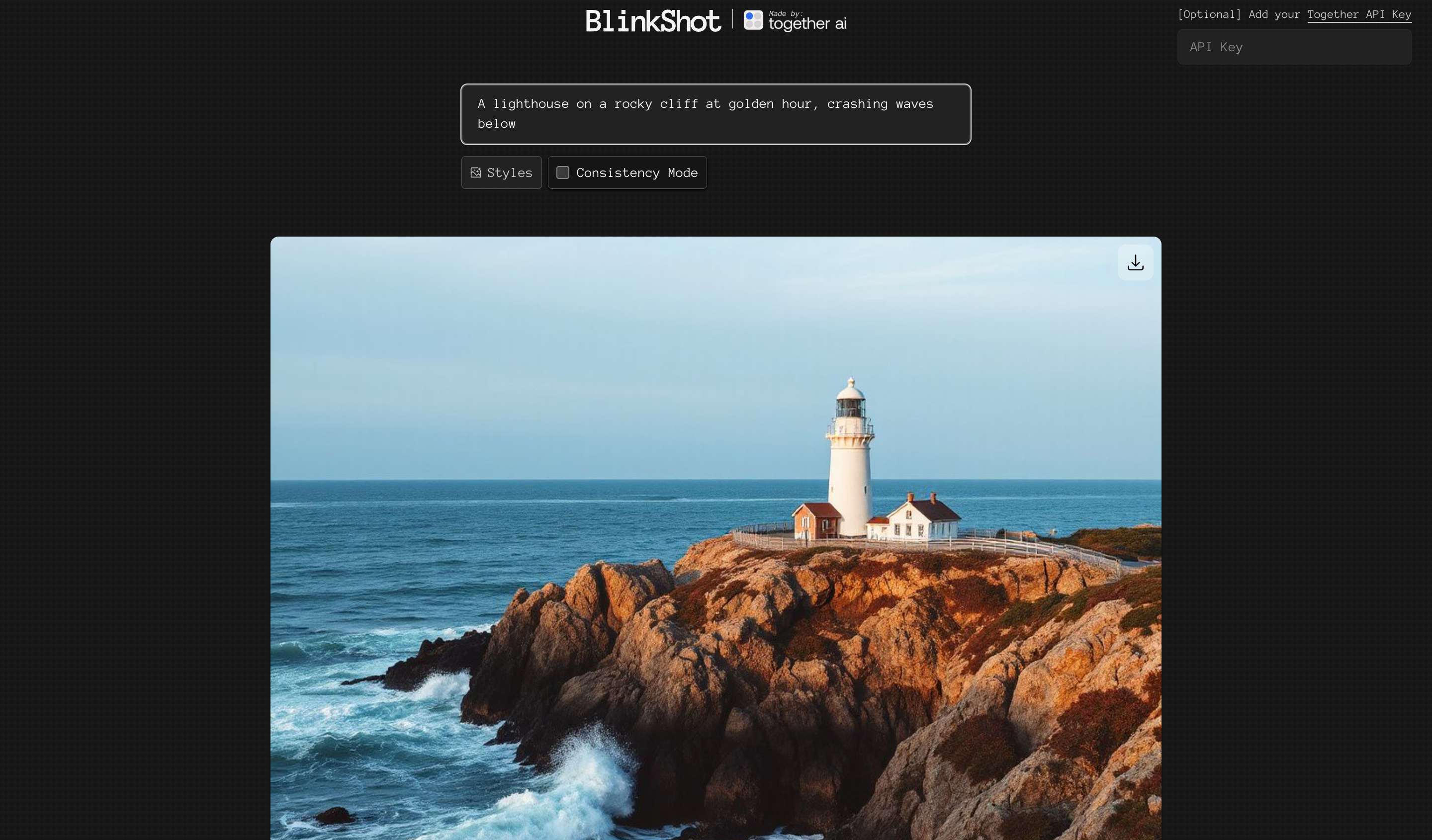 BlinkShot generating an image as the user types a prompt