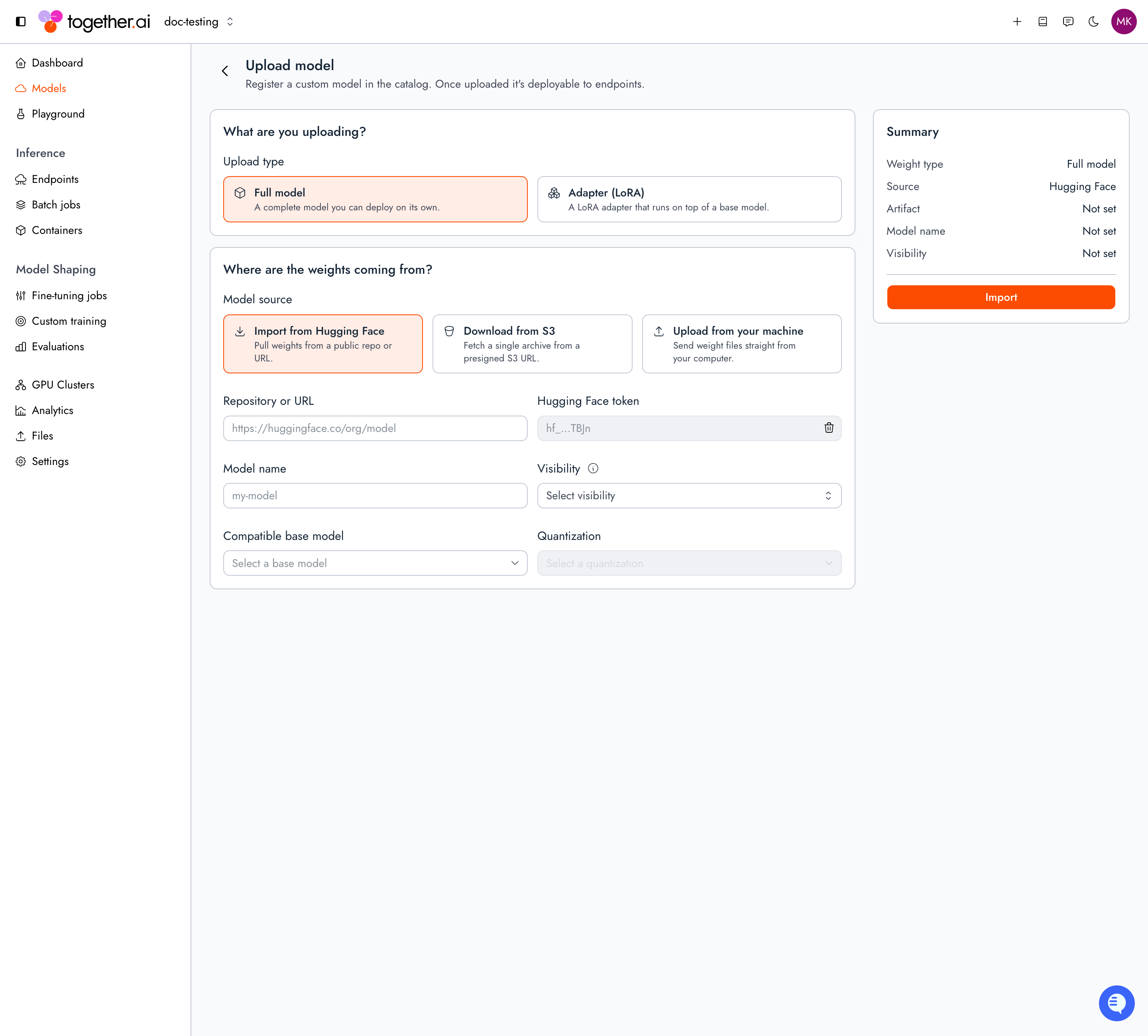 Upload a fine-tuned model - Together AI docs