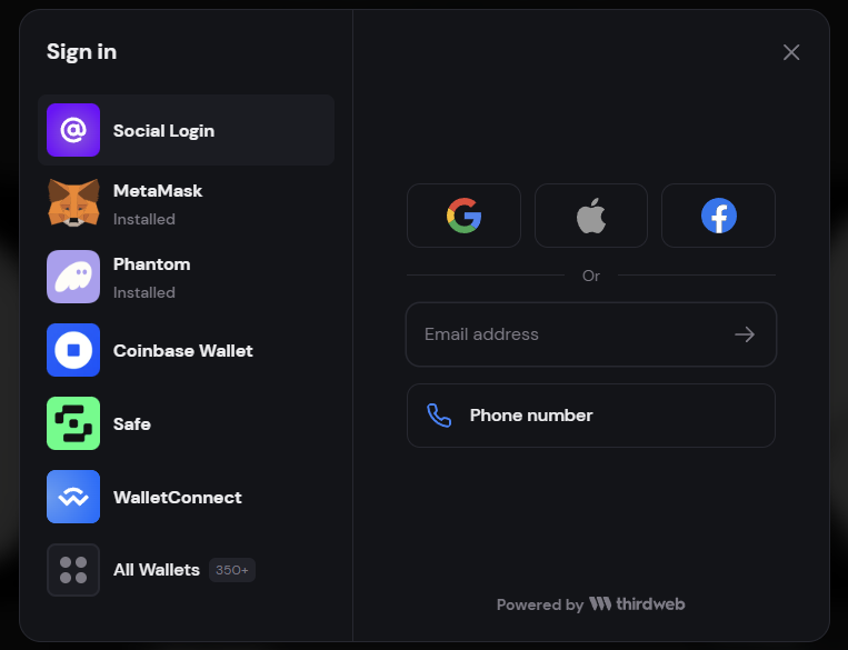 ThirdWeb Connection Interface