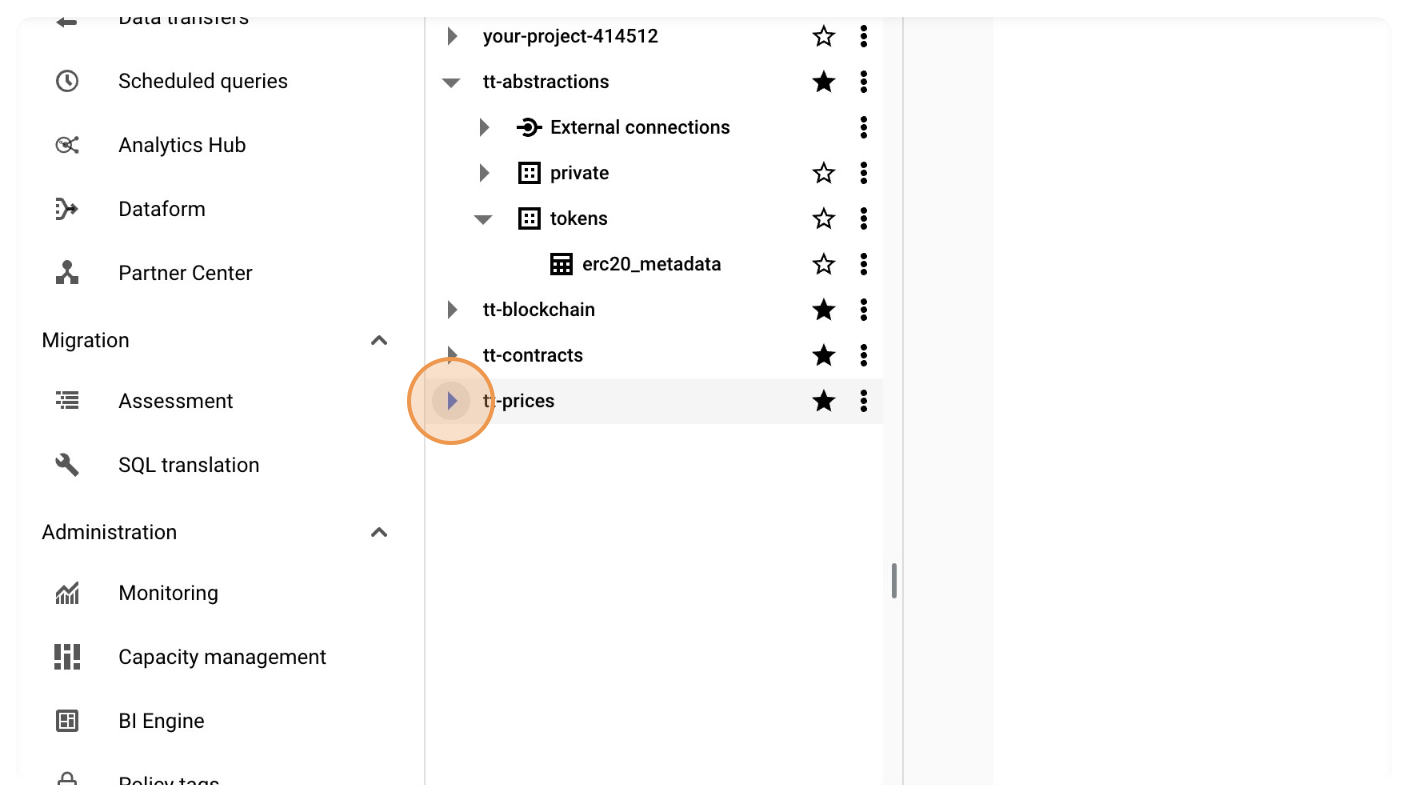 Insert project name in BigQuery