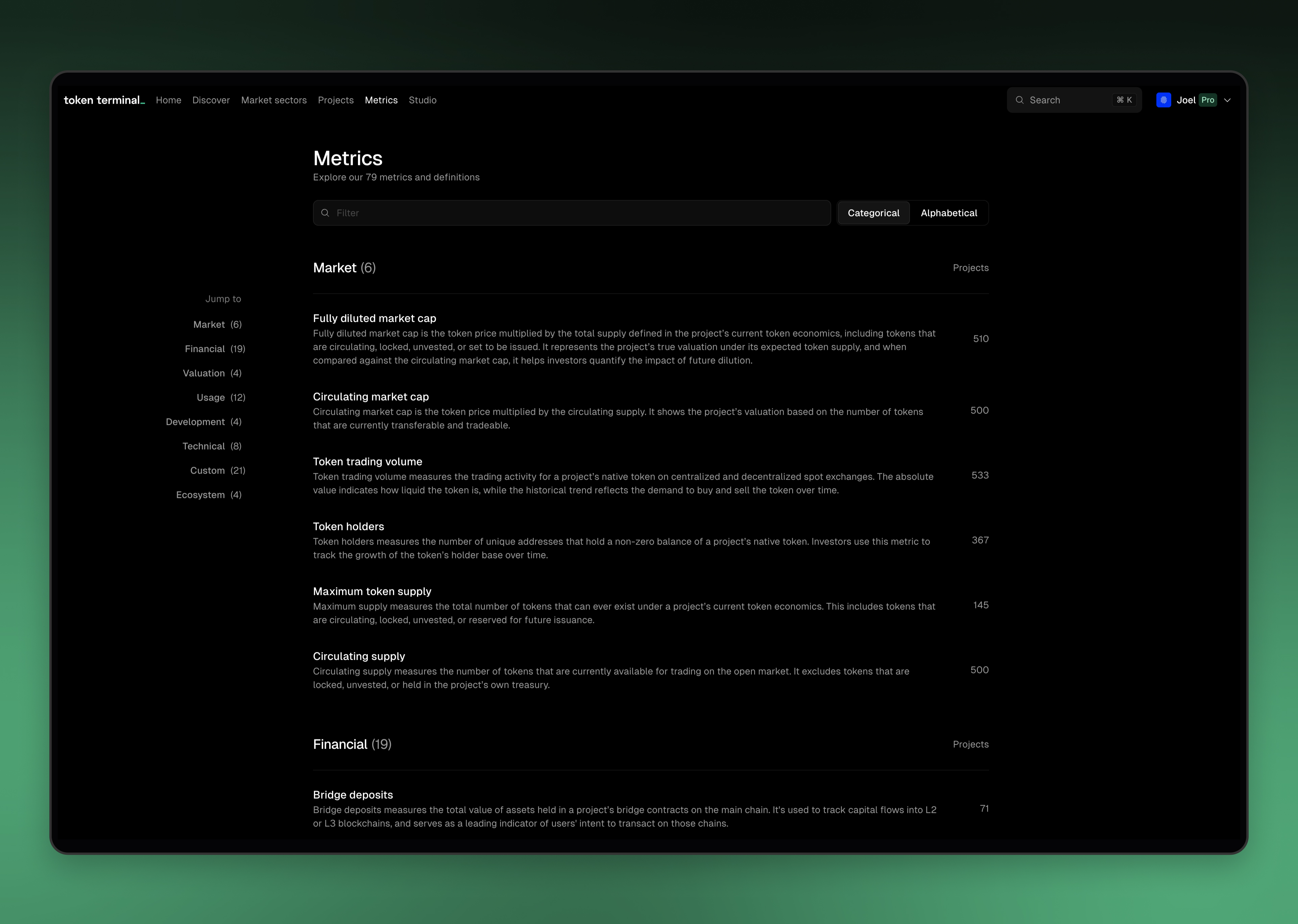 Metrics - Token Terminal Docs