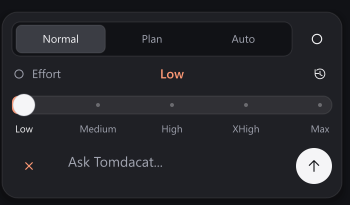 Normal, Plan, and Auto mode selection above the v3.3 chat input, alongside the reasoning effort slider