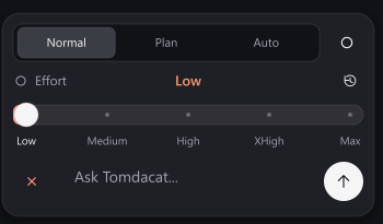 Normal, Plan, and Auto mode selection above the v3.3 chat input, alongside the reasoning effort slider