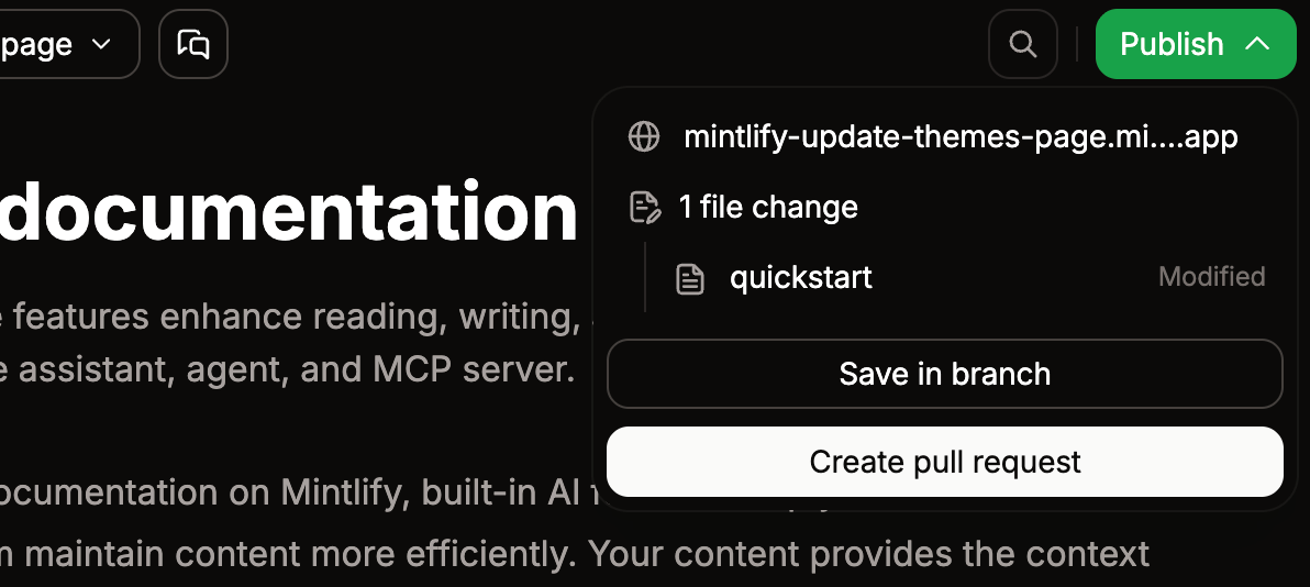 The publish menu opened in the editor toolbar.
