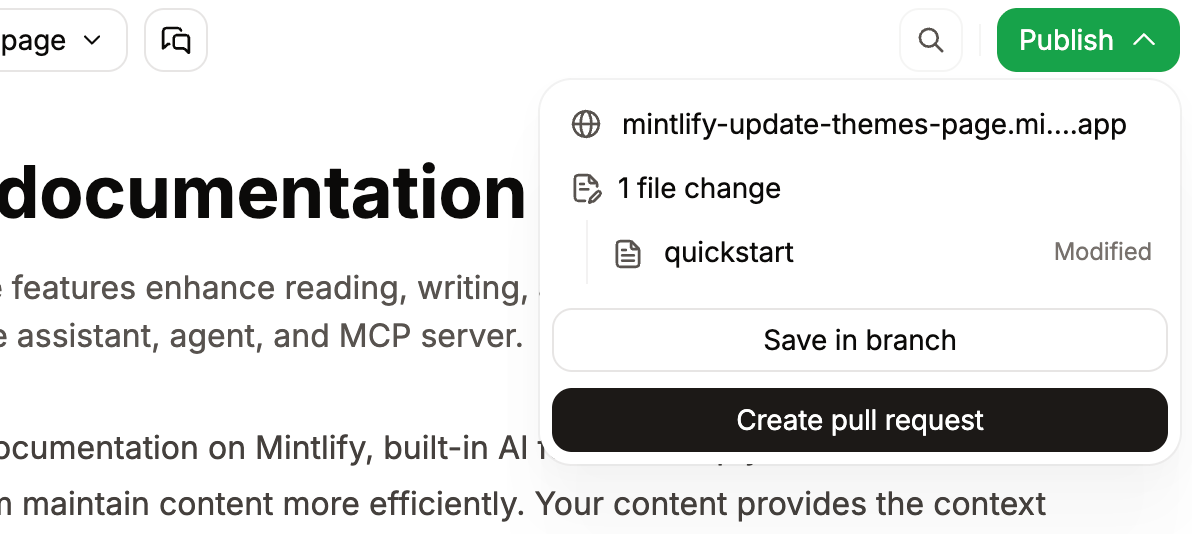 The publish menu opened in the editor toolbar.