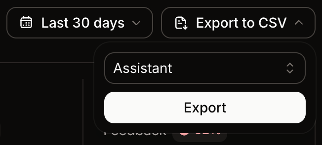 The export to CSV button on the analytics page.