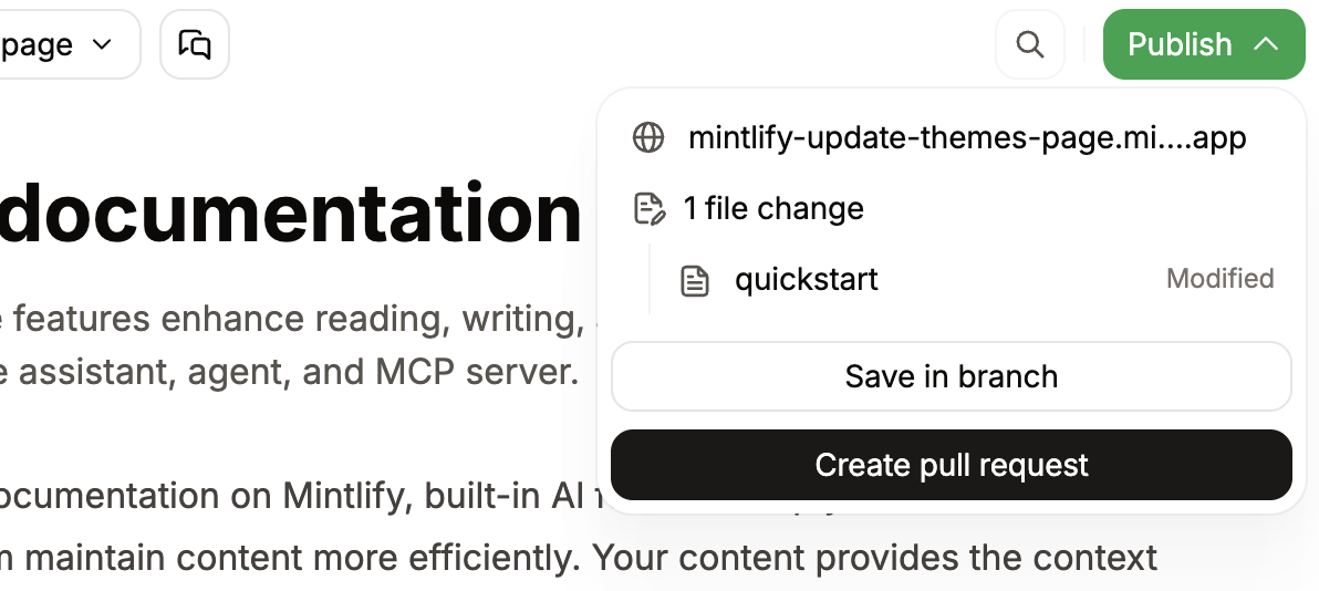 The publish menu opened in the editor toolbar.
