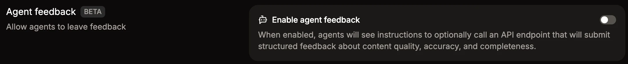 Agent feedback toggle in the Add-ons page.